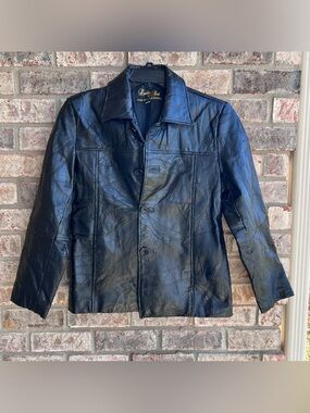 🍒💣 Vintage 80’s black patchwork leather blazer style coat